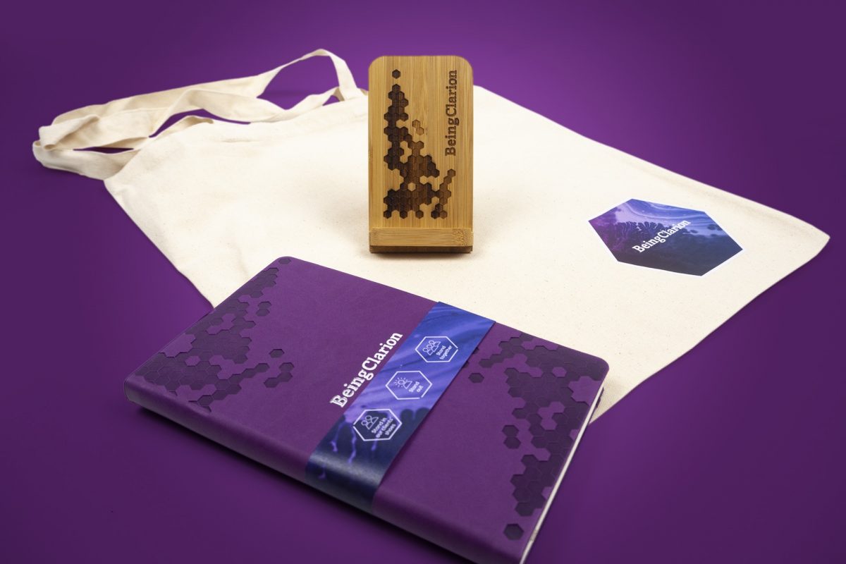 BeingClarion branded merchandise